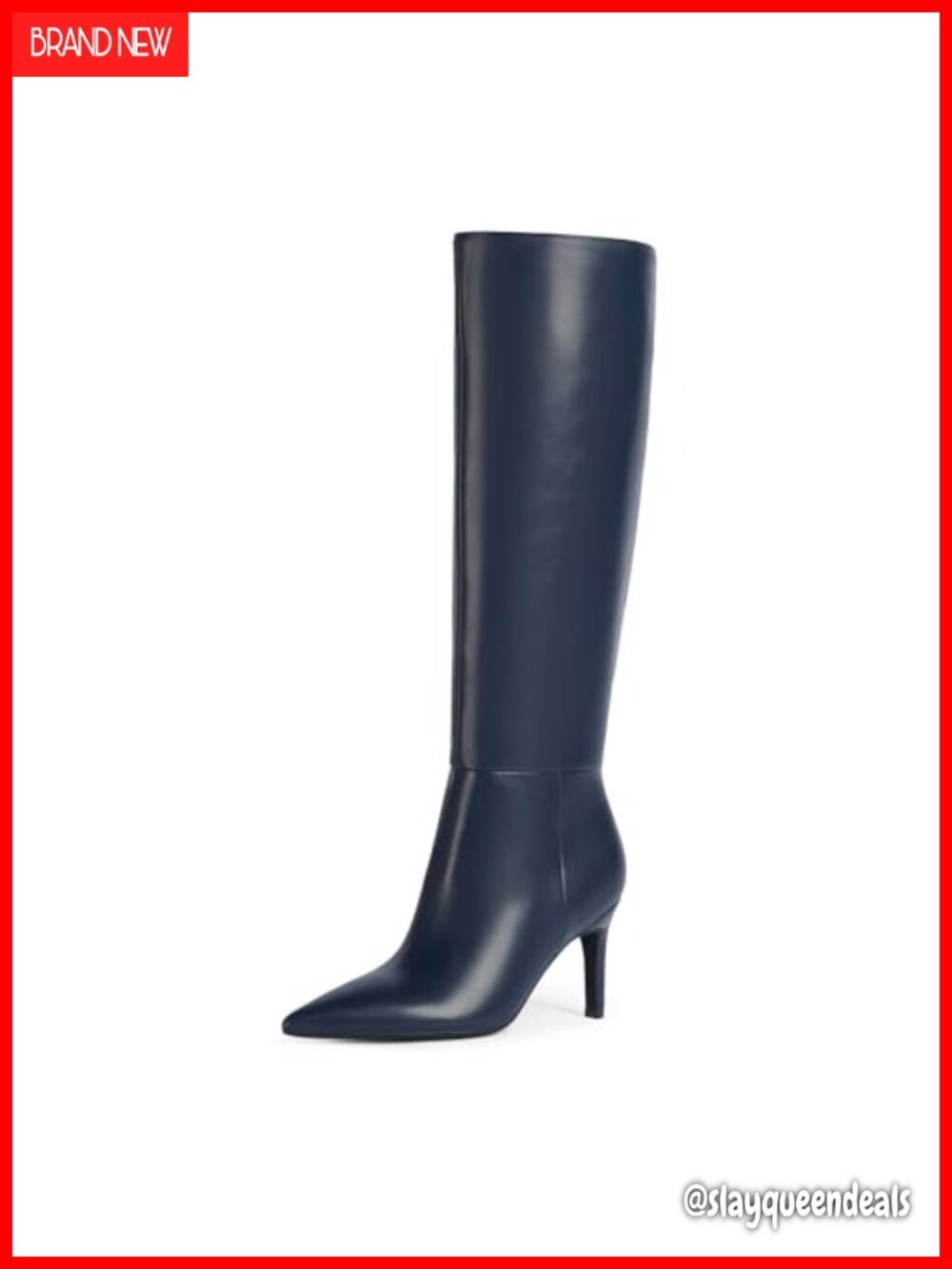 Easyfox Knee High Boots Pointed Toe Stiletto Heel Faux Leather Tall Boots